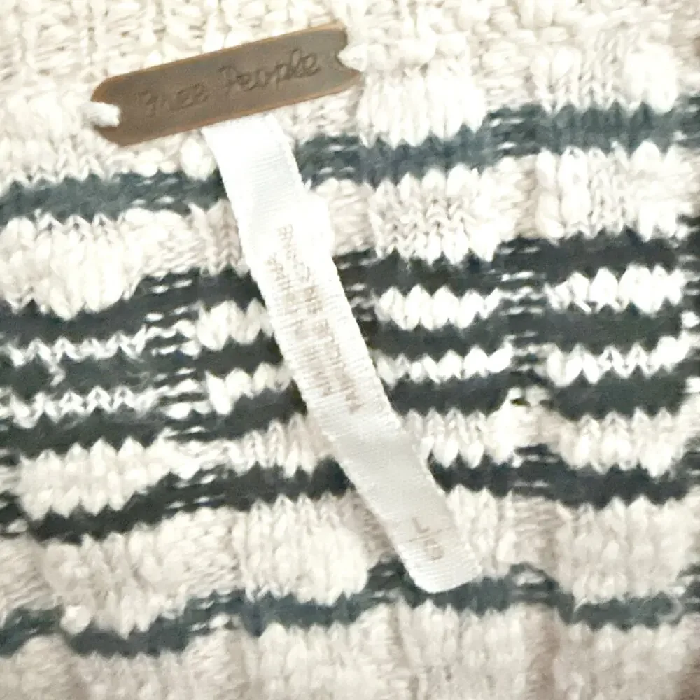 FREE PEOPLE | Rossi Striped Ribbed Knit Sweater Quarter-zip Neutral | Size Large - Picture 6 of 8